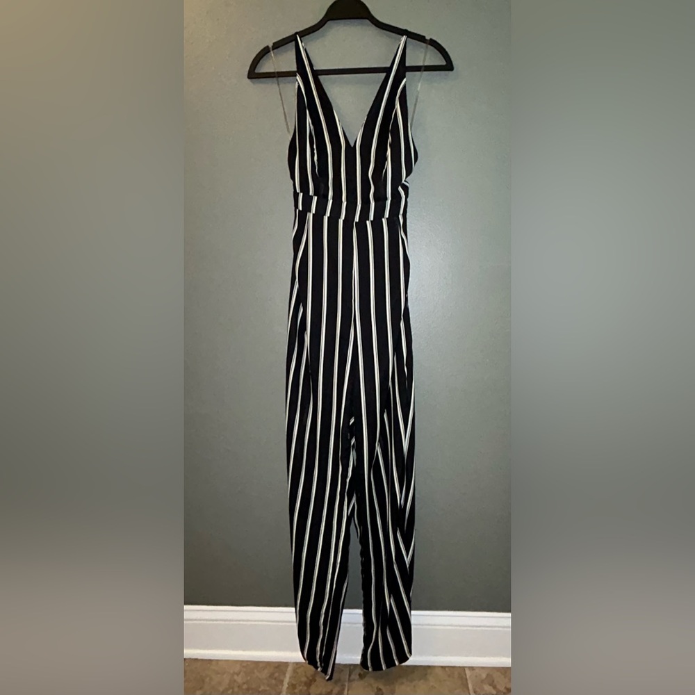 Windsor Black White Cream STRIPED JUMPSUIT sheer romper Sexy tie back Size S